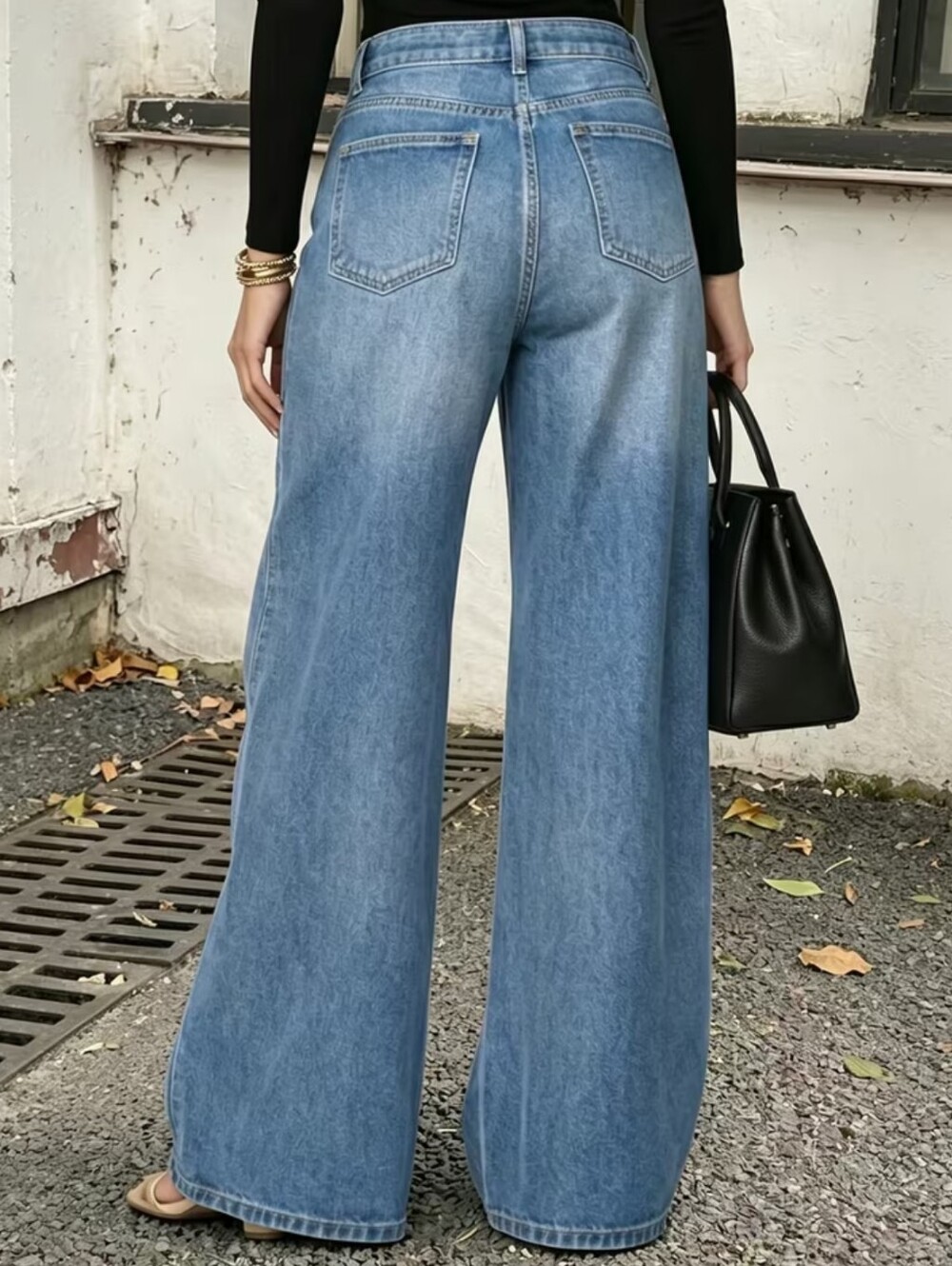 Women'S 2026 Metal Eyelet Wide Leg Jeans, High Waisted Washed Denim Pants, Uniqu - Picture 4 of 4